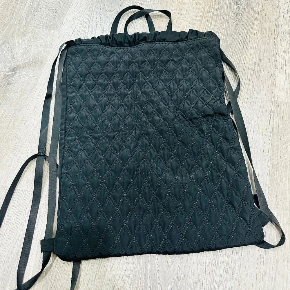 Fabletics Black Drawstring Backpack Quilted‎ Logo Cinch Gym Bag Mens Womens